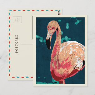 Modern portrait of a pink flamingo illustration postcard