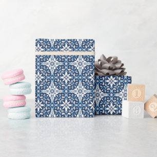 Modern Portuguese Tiles Azulejos Navy and White    Wrapping Paper