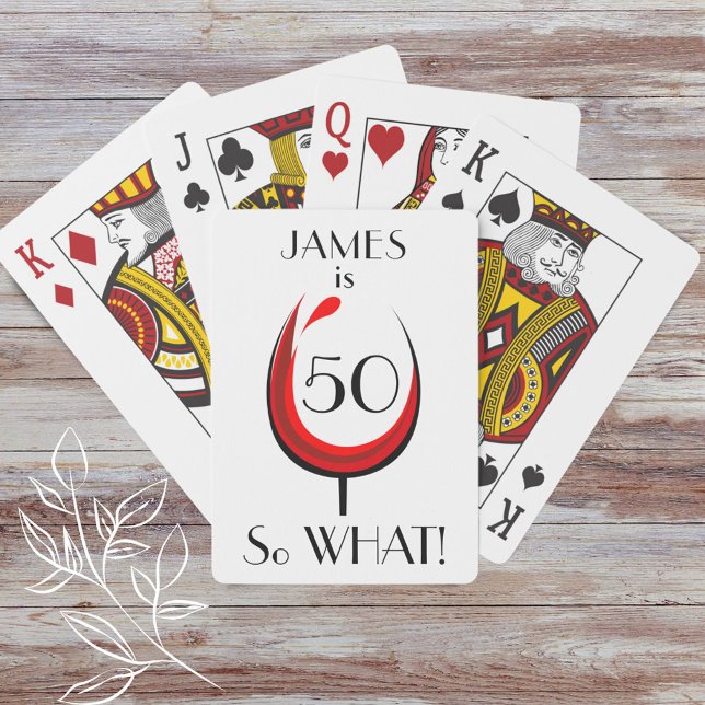 Modern Positive Red Wine Glass 50th Birthday Playing Cards (Creator Uploaded)