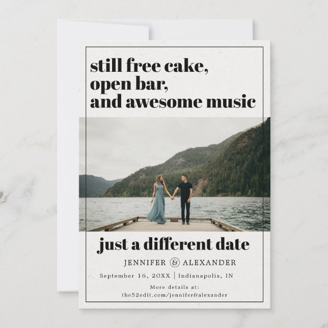 Modern Postponed Change the Date Photo Save The Date (Front)