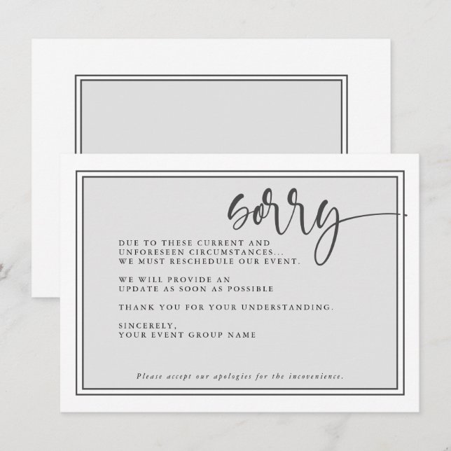 Modern Postponed Event Sorry Reschedule Event Invitation (Front/Back)