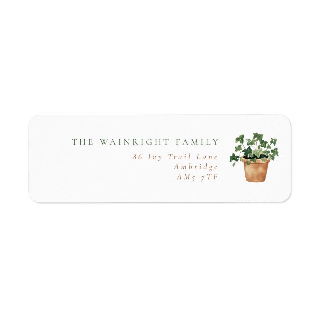 Modern Potted Ivy Return Address (Front)