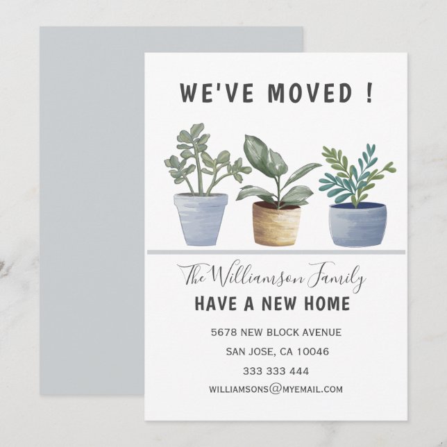 Modern Potted Plants We've Moved Announcement  (Front/Back)