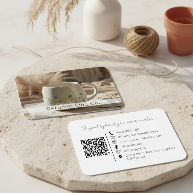 Modern Pottery Handmade Ceramic Clay QR Code  Business Card (Creator Uploaded)