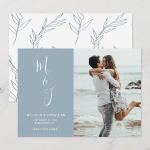 Modern Powder Blue Botanical Wedding Save The Date
