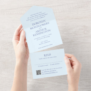 Modern Powder Blue QR Code Elegant Wedding All In One Invitation