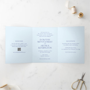 Modern Powder Blue QR Code Elegant Wedding Tri-Fold Invitation