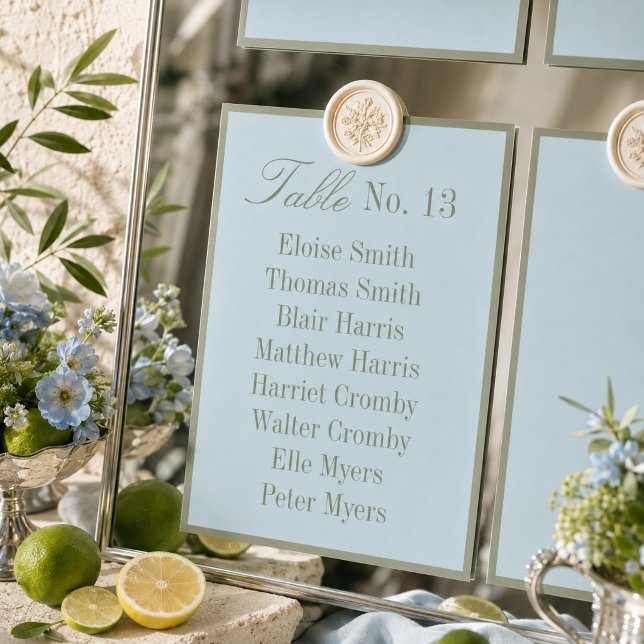 Modern Powder Blue Wedding Seating Chart Table Number (Modern Powder Blue Wedding Seating Chart Table Number)