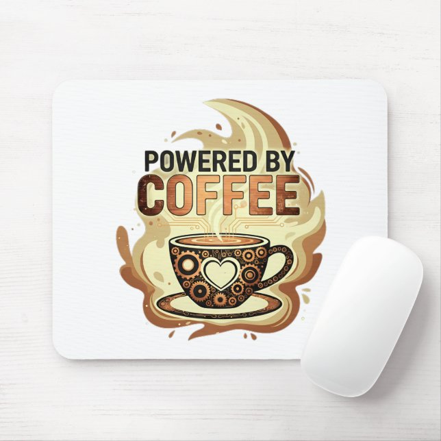 Modern Powered by Coffee – Trendy Coffee Typograph Mouse Pad (With Mouse)