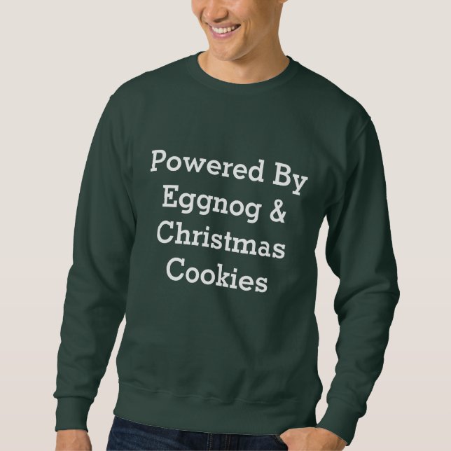 Modern Powered By Eggnog Christmas Men’s Sweater (Front)