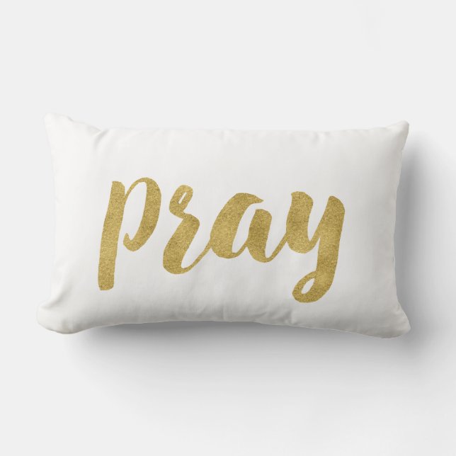 Modern Pray In Gold Decorative Lumbar Pillow (Front)