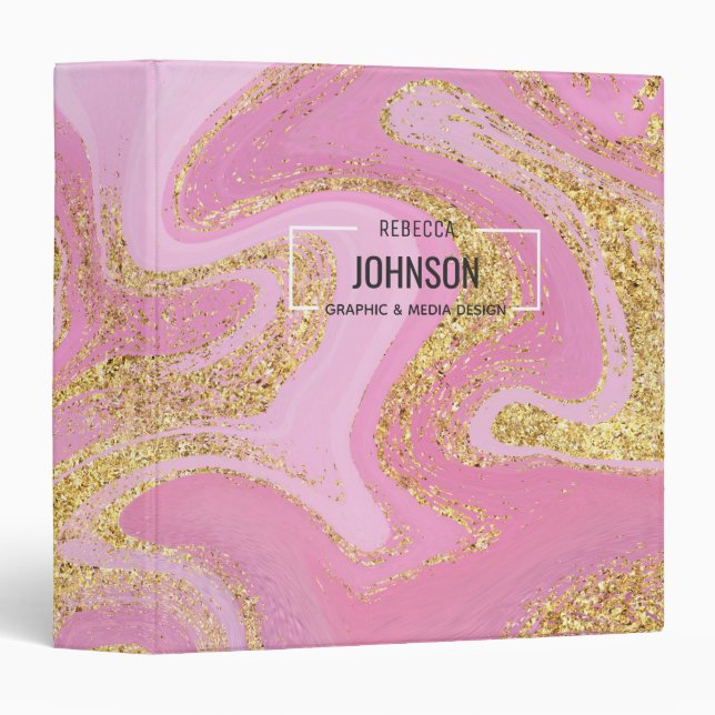 Modern Precious Pink Gold Marble Name - Binder (Front/Spine)