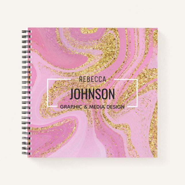 Modern Precious Pink Gold Marble Name - Notebook (Front)