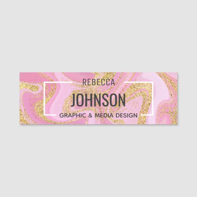 Modern Precious Pink Gold Marble Name Tag (Front)