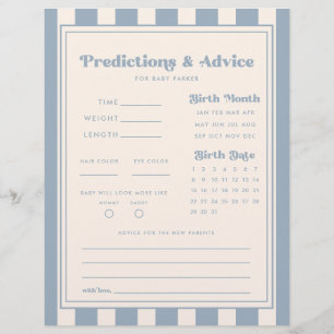Modern Predictions/Advice Blue Stripe Baby Shower