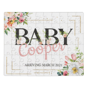 Modern Pregnancy Announcement With Spring Flowers Jigsaw Puzzle