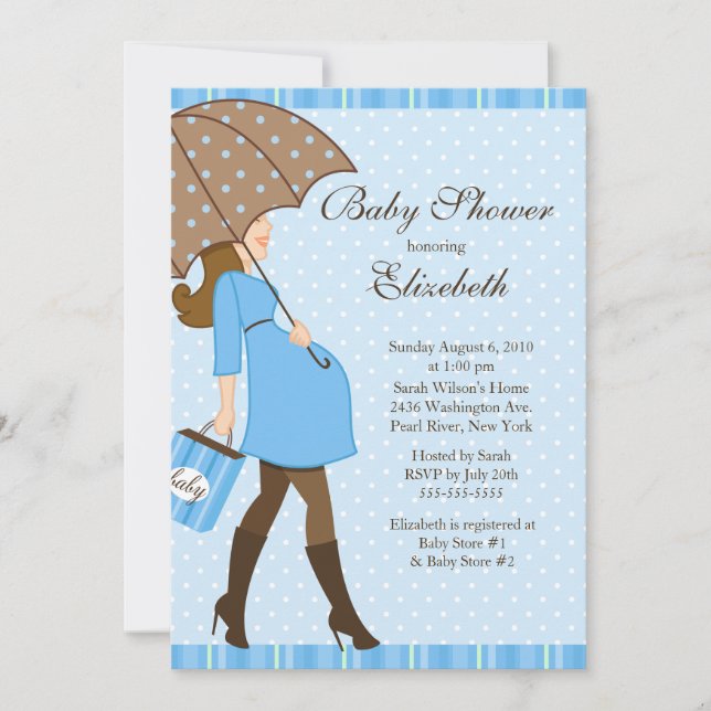 Modern Pregnant Mom Blue Boy Baby Shower Invitation (Front)