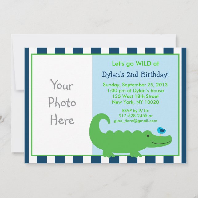 Modern Preppy Alligator Birthday Invitations (Front)