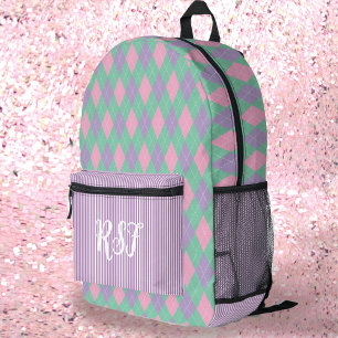 Modern Preppy Argyle Purple and Stripe Girly Printed Backpack