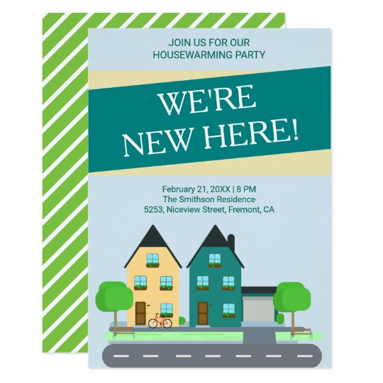 Modern Preppy Blue Green Housewarming Party Invite
