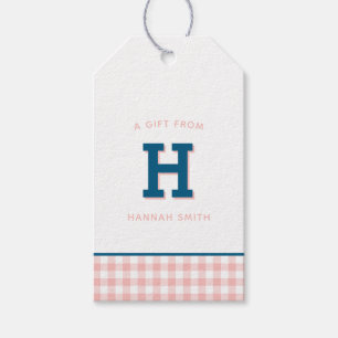 Modern Preppy Monogram and Gingham Gift Tags