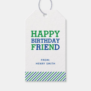 Modern Preppy Monogram and Stripe Happy Birthday Gift Tags