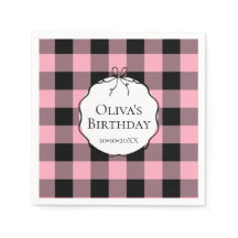 Modern Preppy Pink Black Gingham Birthday