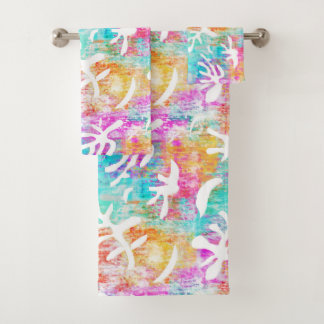 Modern Preppy Pink Blue Tropical  Bath Towel Set