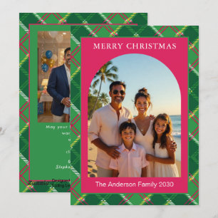 Modern Preppy Plaid Arch Christmas Photo Holiday Card