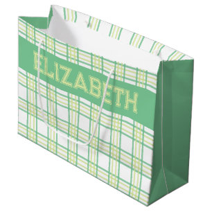 Modern Preppy Plaid Green Lime Pattern Large Gift Bag