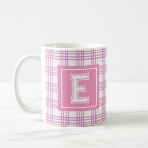 Modern Preppy Plaid Pink Purple Varsity Monogram Coffee Mug