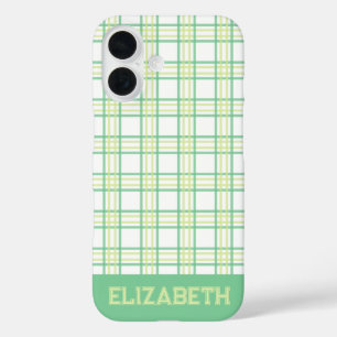 Modern Preppy Plaid Varsity Font Green Lime iPhone 16 Case