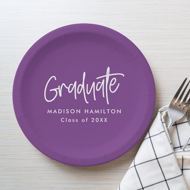 Modern Preppy Script Purple Graduation Paper Plate (Creator Uploaded)