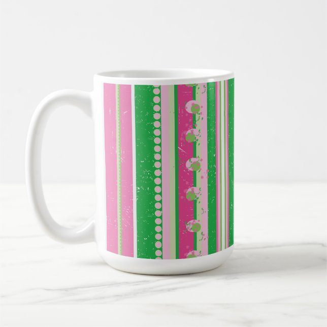 Modern Preppy Stripes Pink, Green, White Coffee Mug (Left)