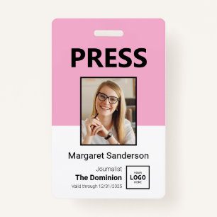 Modern Press ID Badge with Photo and QR Code