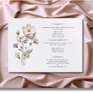 Modern Pressed Pastel Wildflowers Wedding Details Enclosure Card