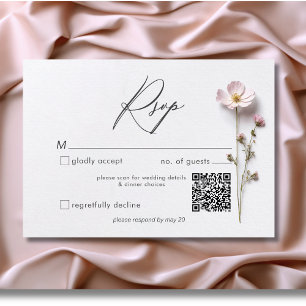 Modern Pressed Pastel Wildflowers Wedding QR Code RSVP Card