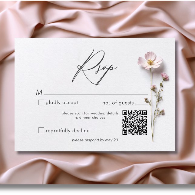 Modern Pressed Pastel Wildflowers Wedding QR Code RSVP Card (Modern Pressed Pastel Wildflowers Wedding QR Code RSVP Card)