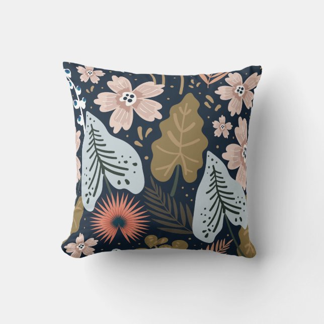 Modern Pretty Foliage Floral Pattern Throw Pillow (Front)