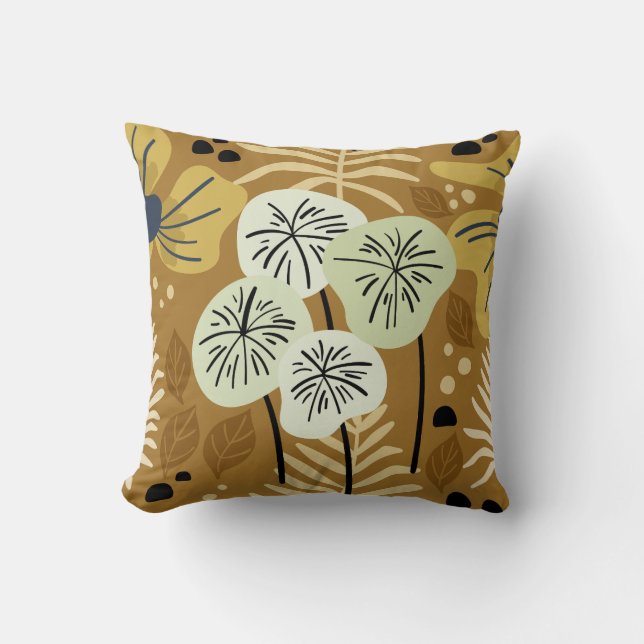 Modern Pretty Foliage Floral Pattern Throw Pillow (Front)
