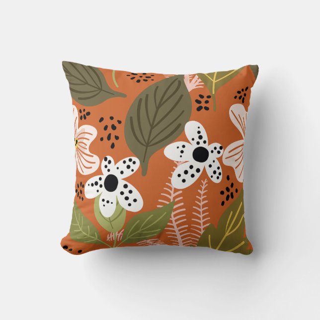 Modern Pretty Foliage Floral Pattern Throw Pillow (Front)