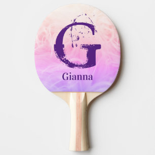 Modern Pretty  Gradient Purple Pink Monogrammed Ping Pong Paddle