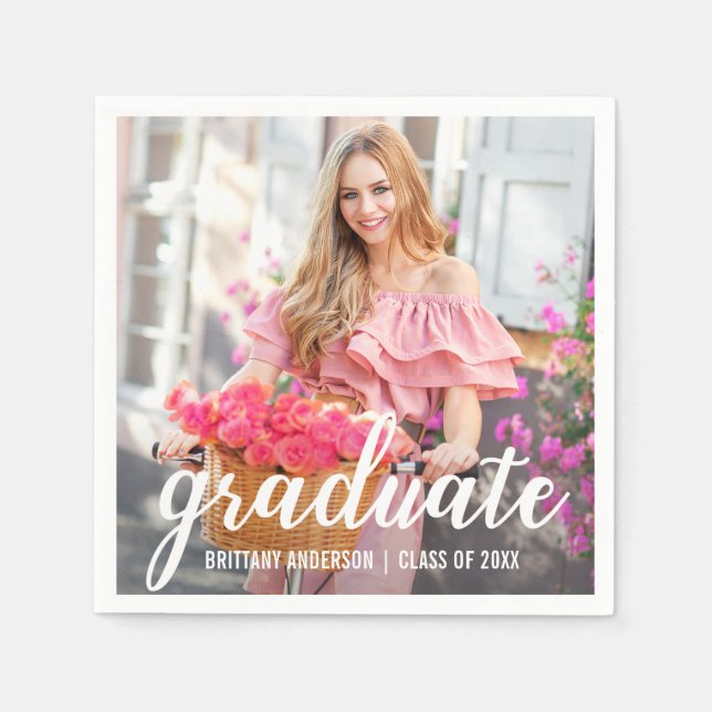 Modern Pretty Graduation Party Photo Napkin (Front)