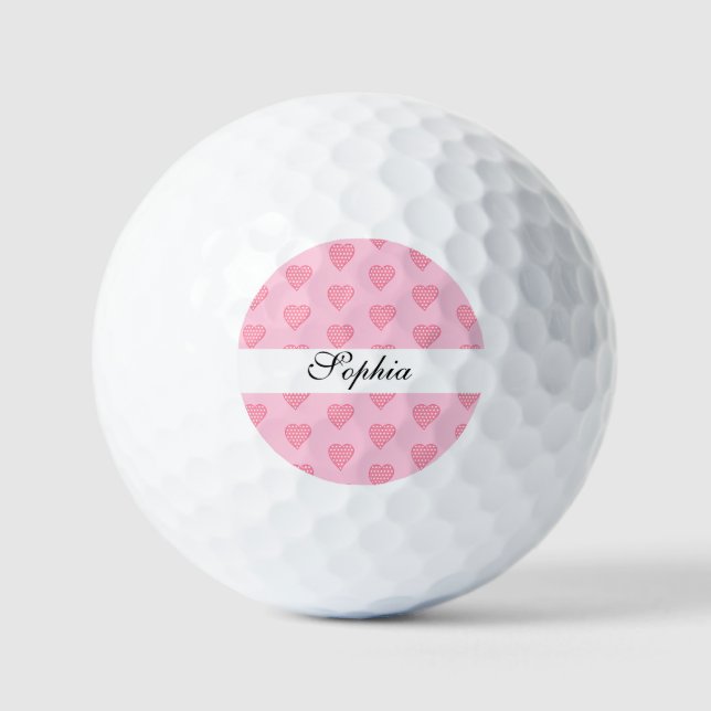 Modern Pretty Heart Shape With dots Personalized   Golf Balls (Front)