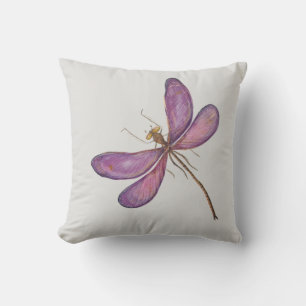 Modern Pretty Pink Dragonfly Silver Background Throw Pillow