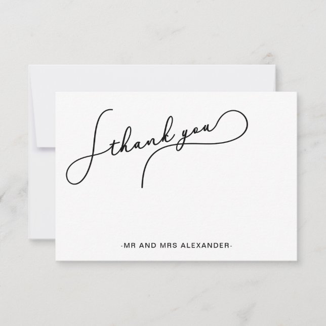 Modern Pretty Script Black and White Thank you (Front)