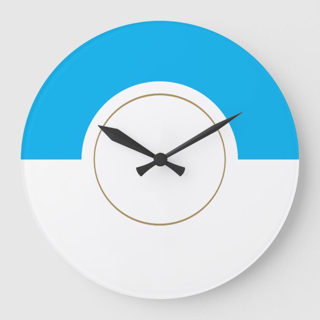 Modern Pretty Sky Blue White Round Colour Block Large Clock (Front)