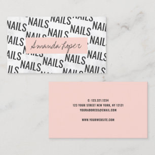 Modern pretty white marble black blush pink nails business card