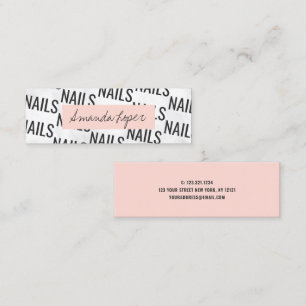 Modern pretty white marble black blush pink nails mini business card