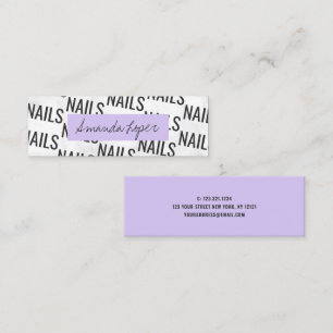 Modern pretty white marble black purple nails mini business card